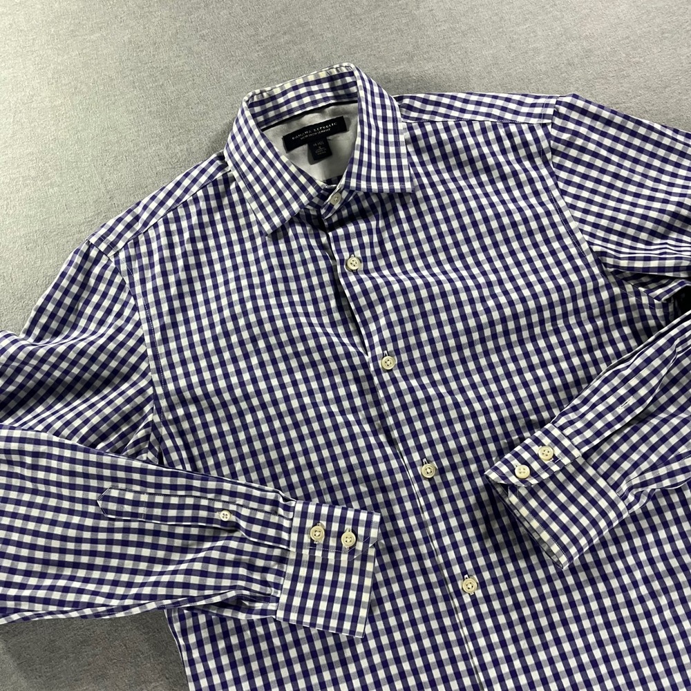 Banana Republic Mens Small Purple Gingham Non-Iron Slim Fit Dress Shirt 407756